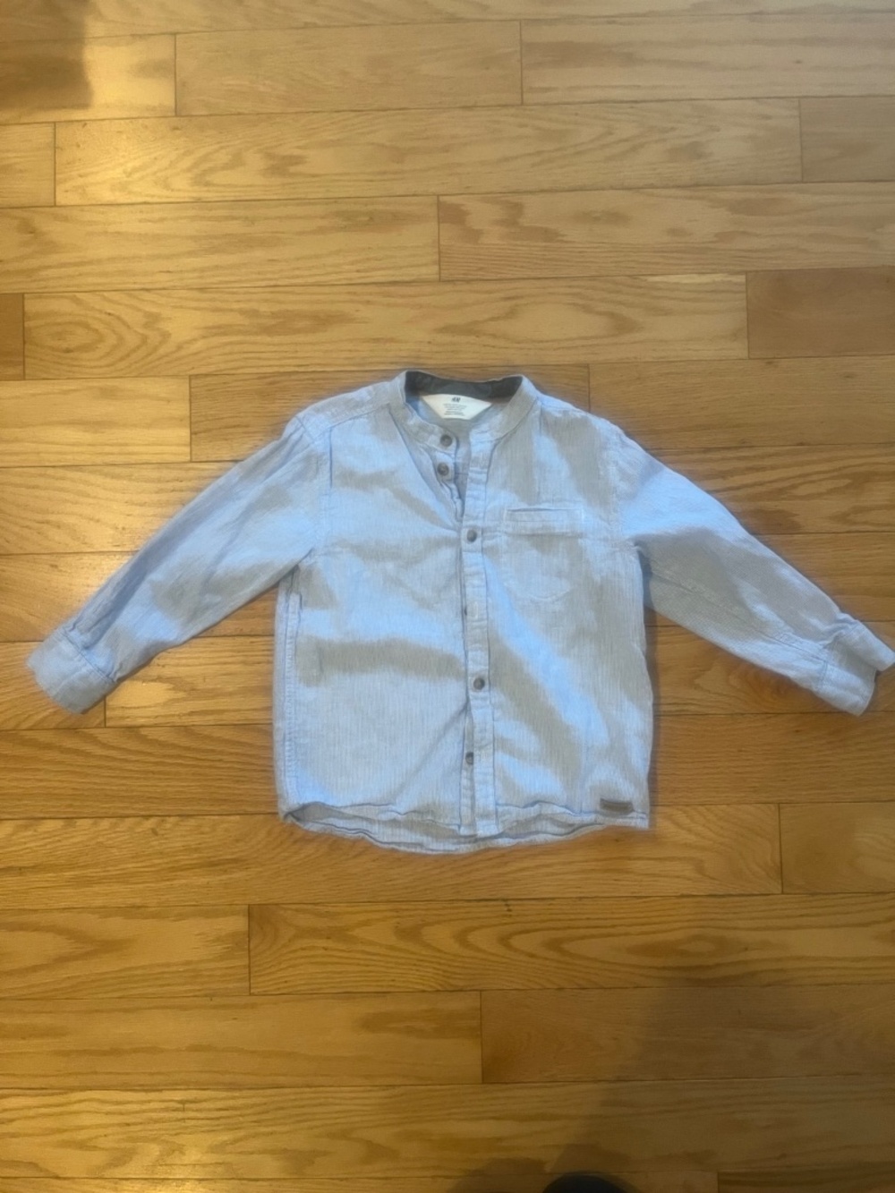 H&M Boys Blue Striped Mandarin Collar Button Down Shirt Size 4-5Y / US 5